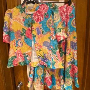 Vintage Silk flower skirt set
